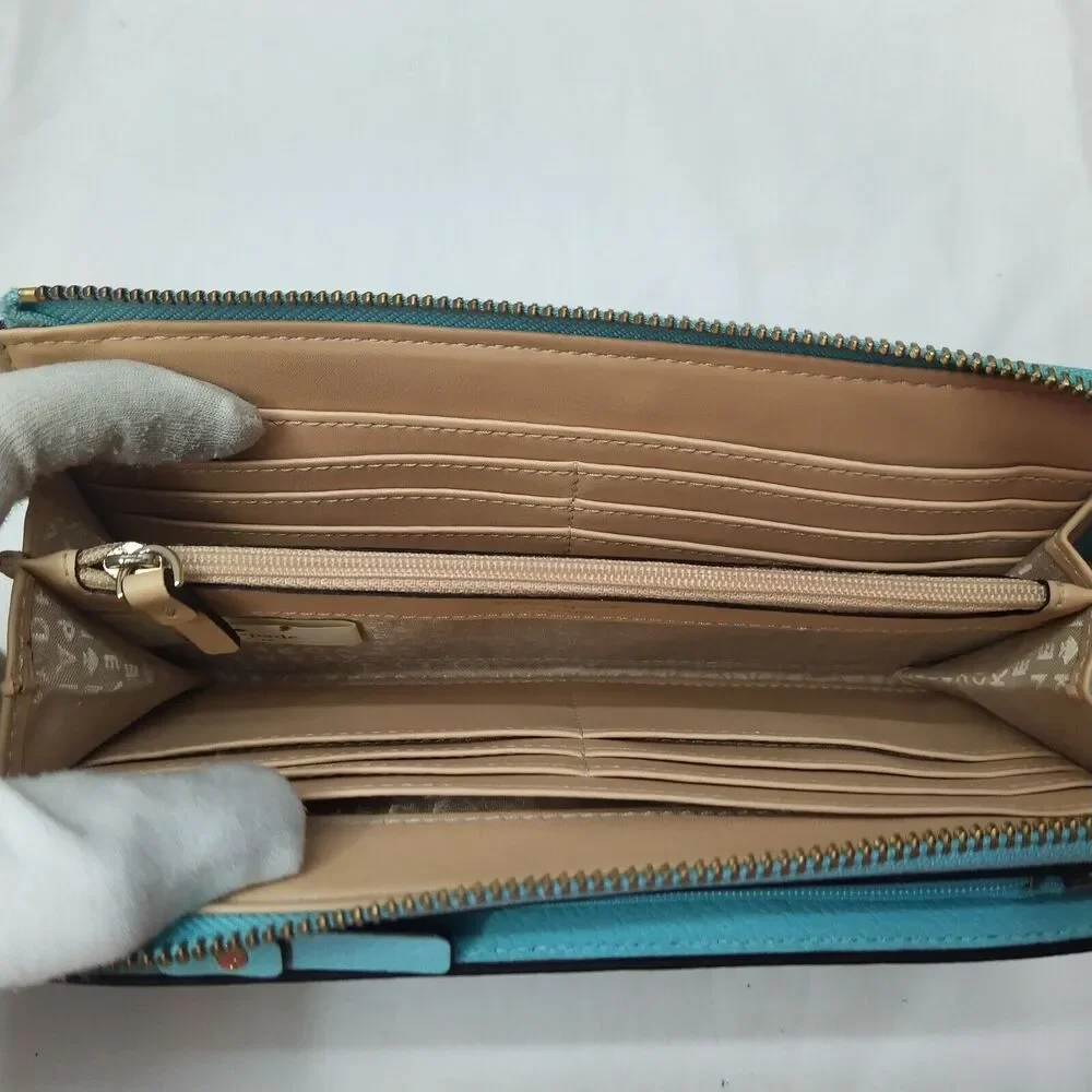 Kate Spade New York Blue Leather Credit Card Zipper Closure Wristlet - Wallet